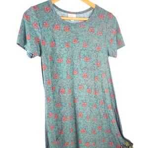 LuLaRoe Carly Dress XXS Blue Floral Legging High Low Swing T-Shirt Womens Size